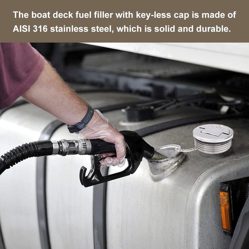 Mtsooning فتحة تعبئة الوقود لسطح القارب Mtsooning، 1-1/2" (38 مم) من الفولاذ مع غطاء بدون مفتاح لمركبات اليخوت والقوافل والشاحنات والجرارات وصهاريج الوقود/الغاز/الماء/المخلفات - Image 4